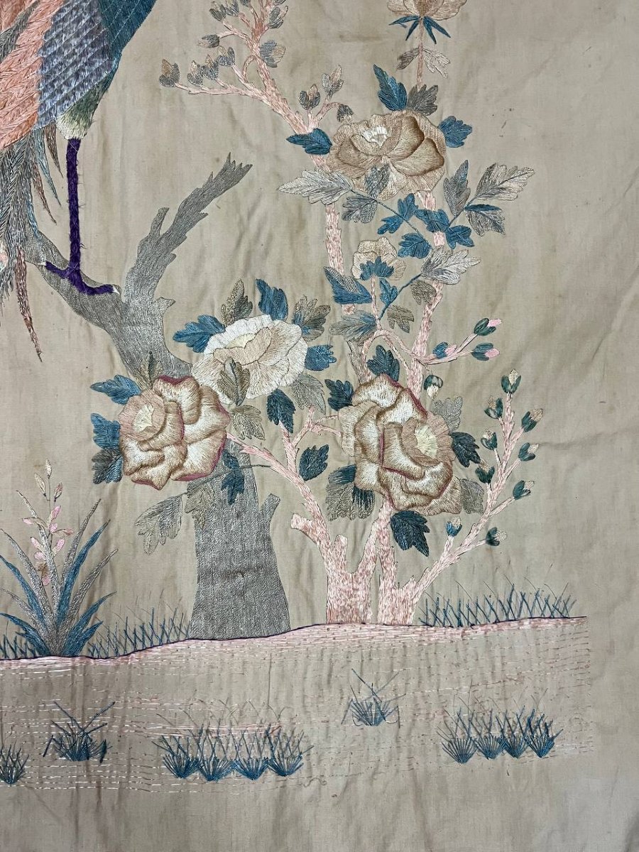 Antique Asian Embroidery On Silk, Vietnam-photo-4