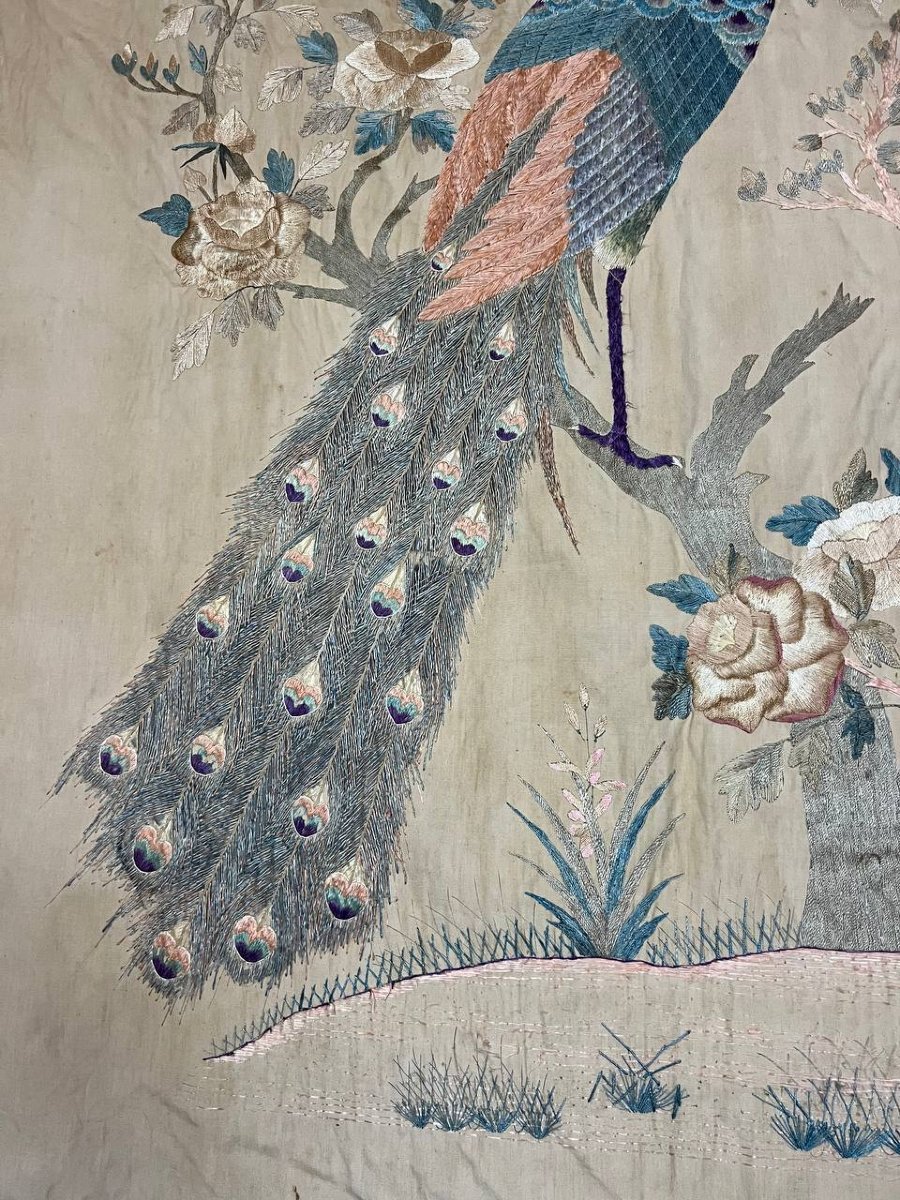 Antique Asian Embroidery On Silk, Vietnam-photo-5