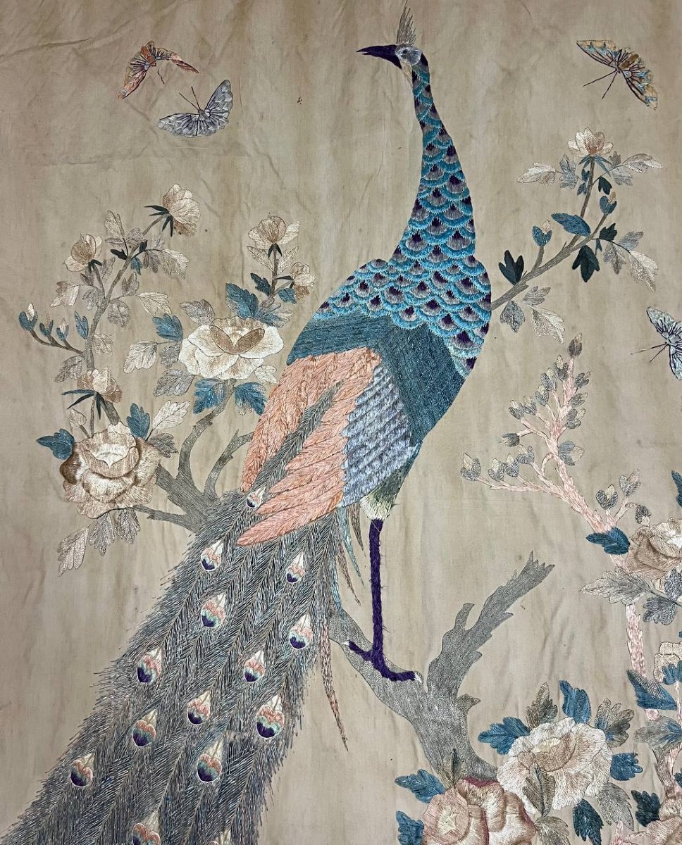 Antique Asian Embroidery On Silk, Vietnam-photo-6