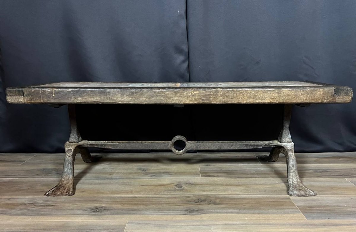 Coffee Table Designed By Jg Picard – Ceramic, Wood And Wrought Iron-photo-2