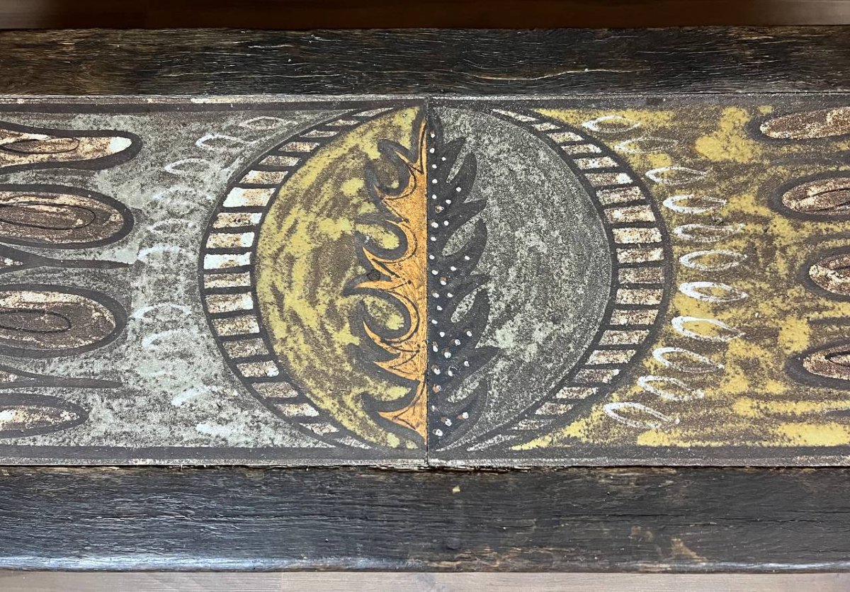 Coffee Table Designed By Jg Picard – Ceramic, Wood And Wrought Iron-photo-5