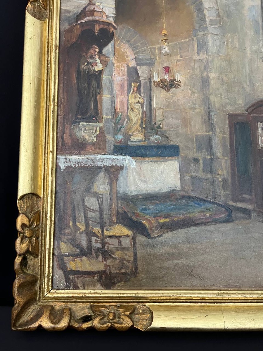 Huile sur panneau – Intérieur d’église - Alphonse Cellier -photo-4