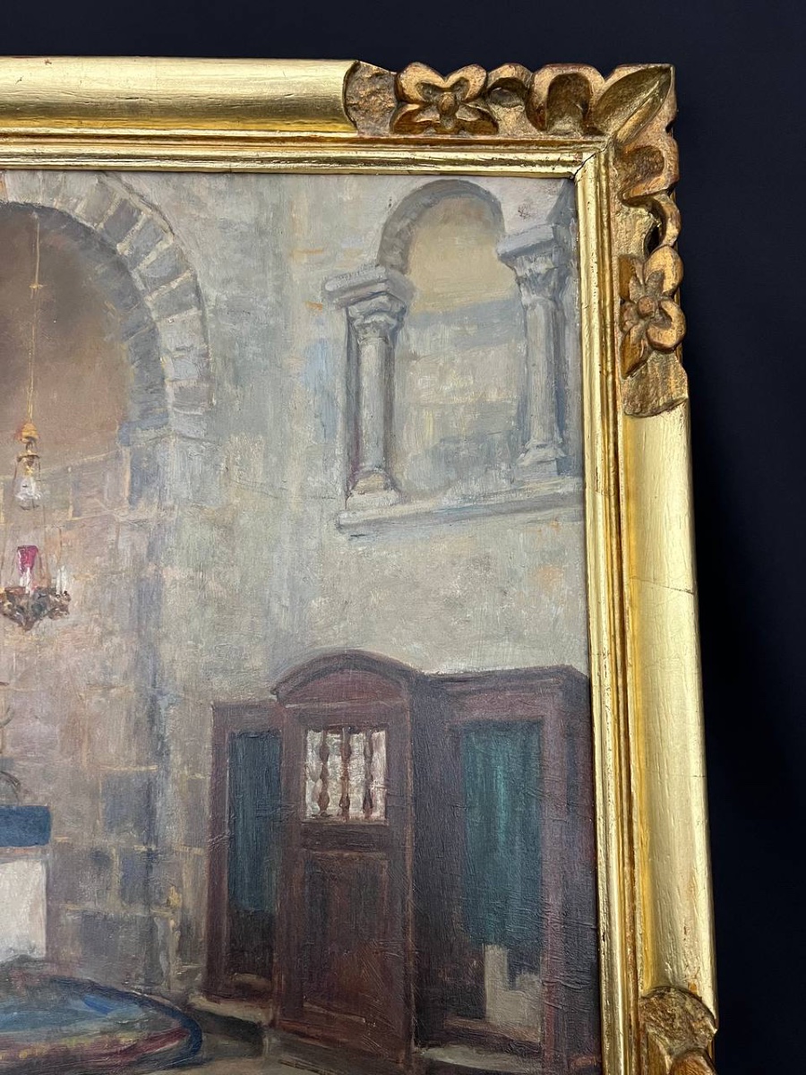 Huile sur panneau – Intérieur d’église - Alphonse Cellier -photo-3