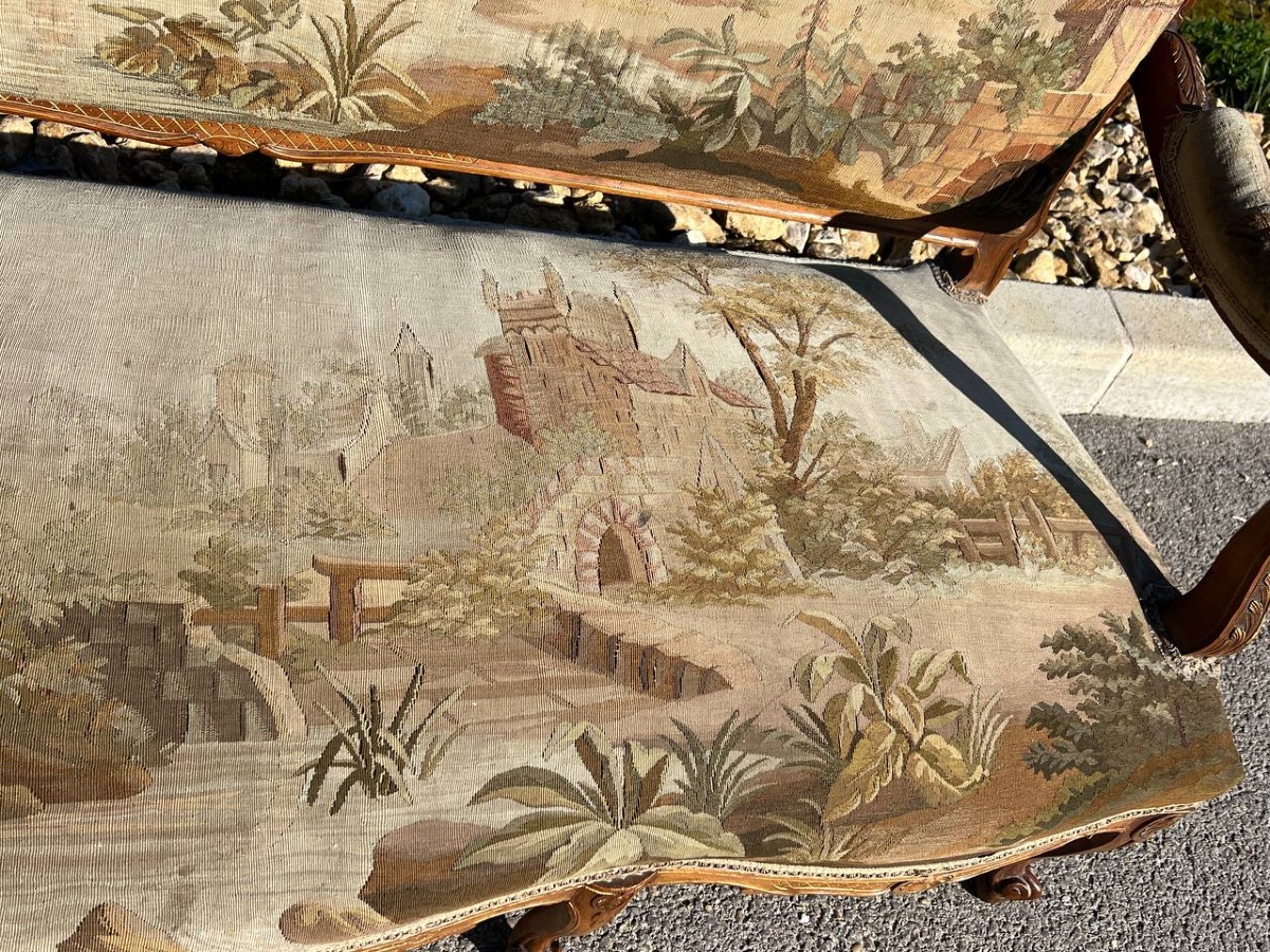Napoleon III Period Sofa, Regency Style, Original Aubusson-style Tapestry-photo-3