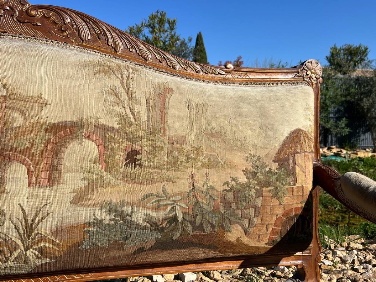 Napoleon III Period Sofa, Regency Style, Original Aubusson-style Tapestry-photo-4