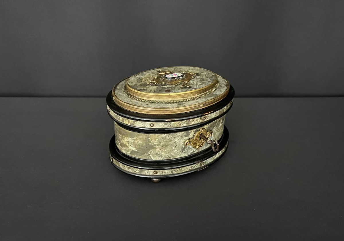 Boîte à bijoux Napoléon III ovale en bois noirci-photo-3