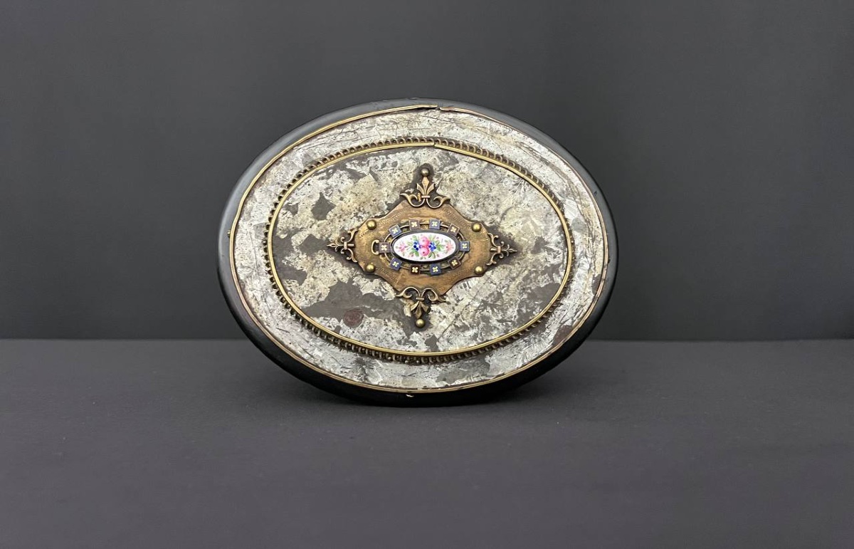 Boîte à bijoux Napoléon III ovale en bois noirci-photo-3