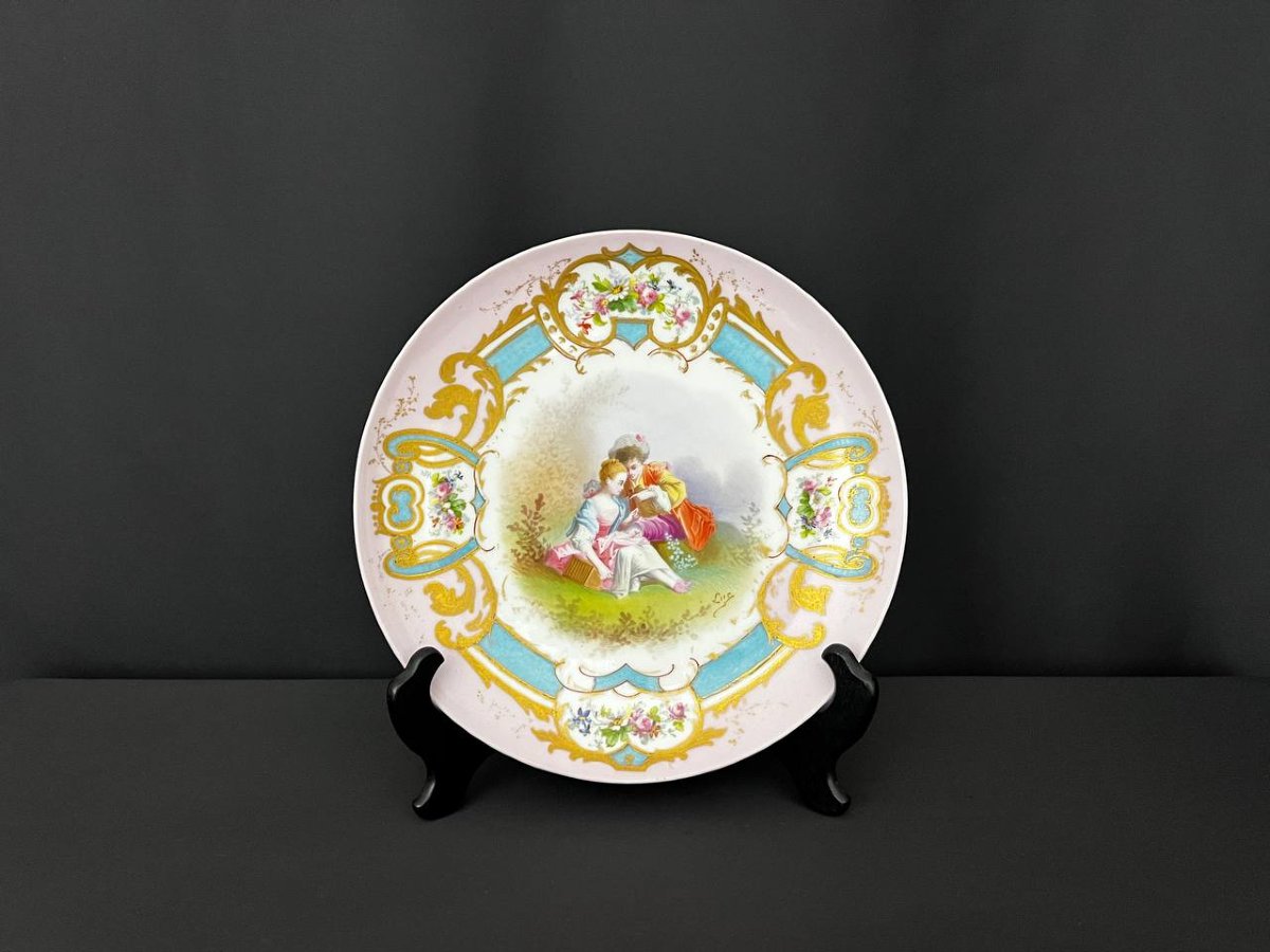 Assiette en porcelaine française, décor romantique peint à la main-photo-2