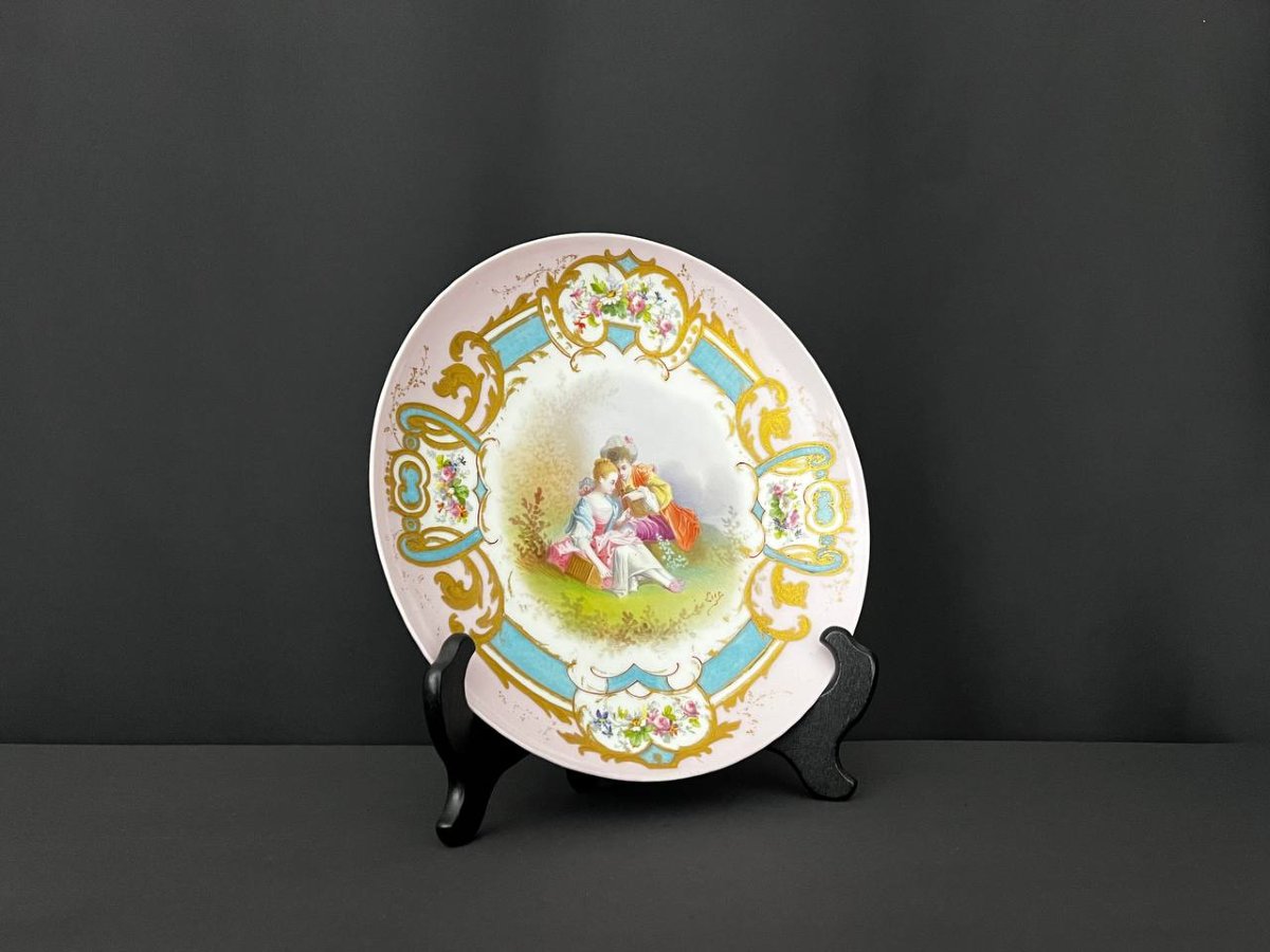 Assiette en porcelaine française, décor romantique peint à la main-photo-3