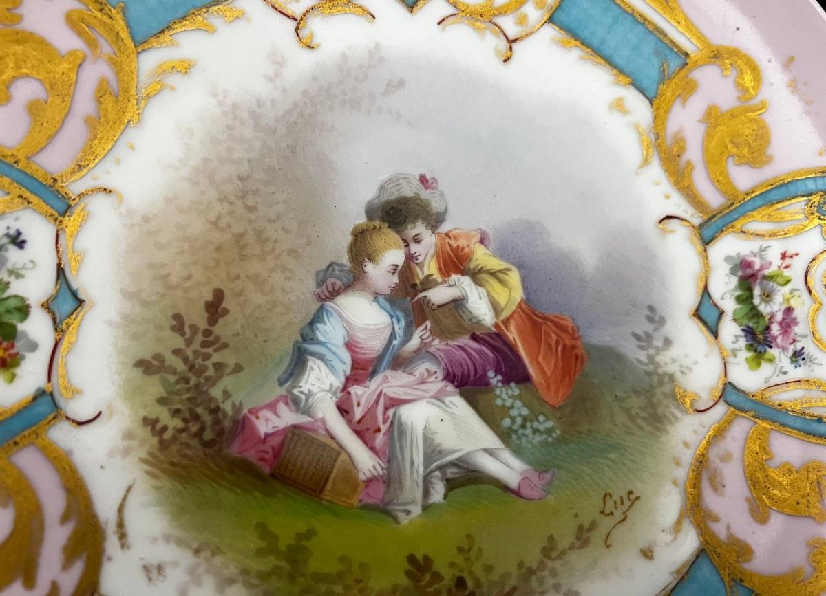 Assiette en porcelaine française, décor romantique peint à la main-photo-3