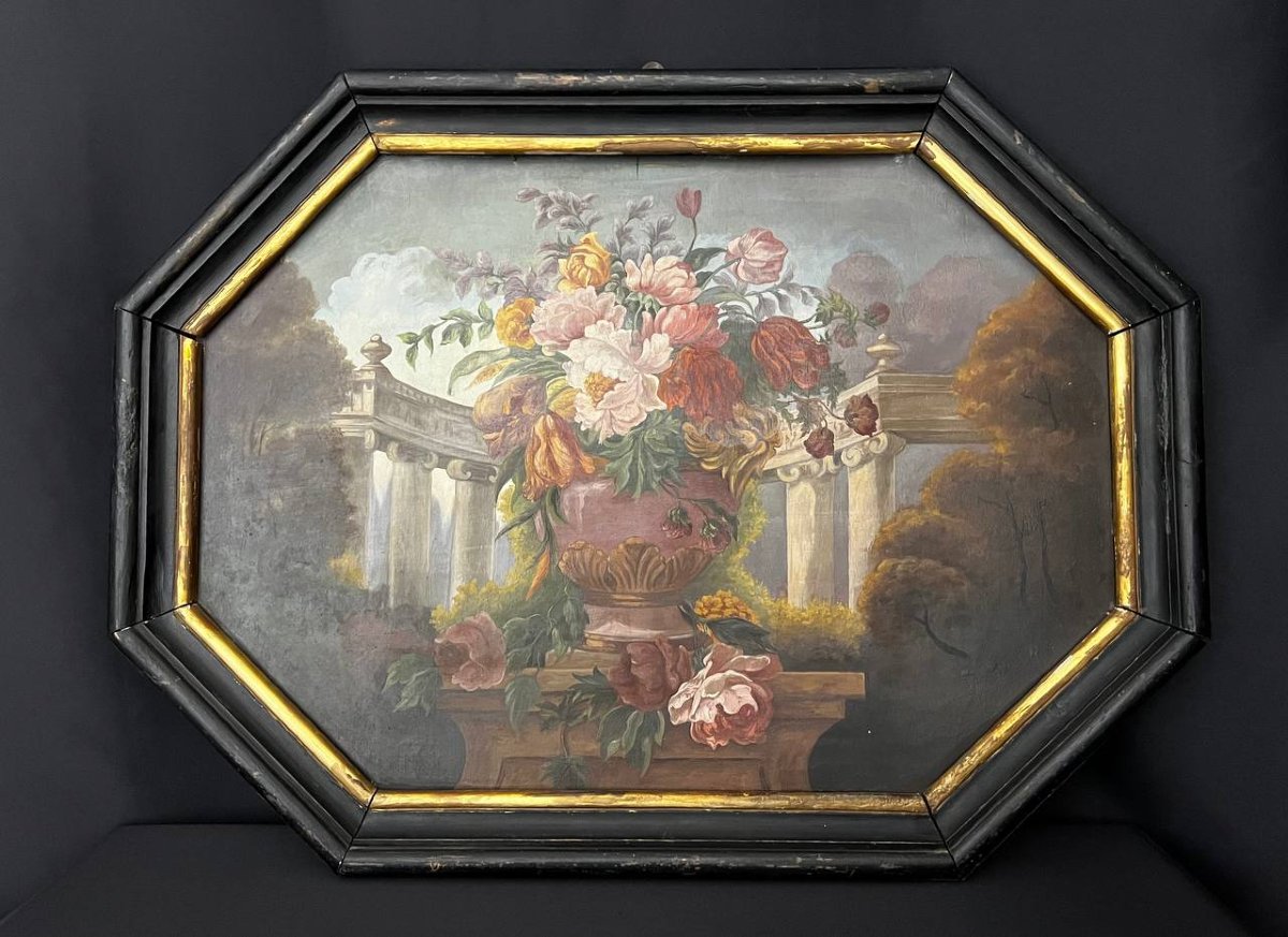 Peinture décorative aux fleurs, huile sur panneau, style néoclassique-photo-2
