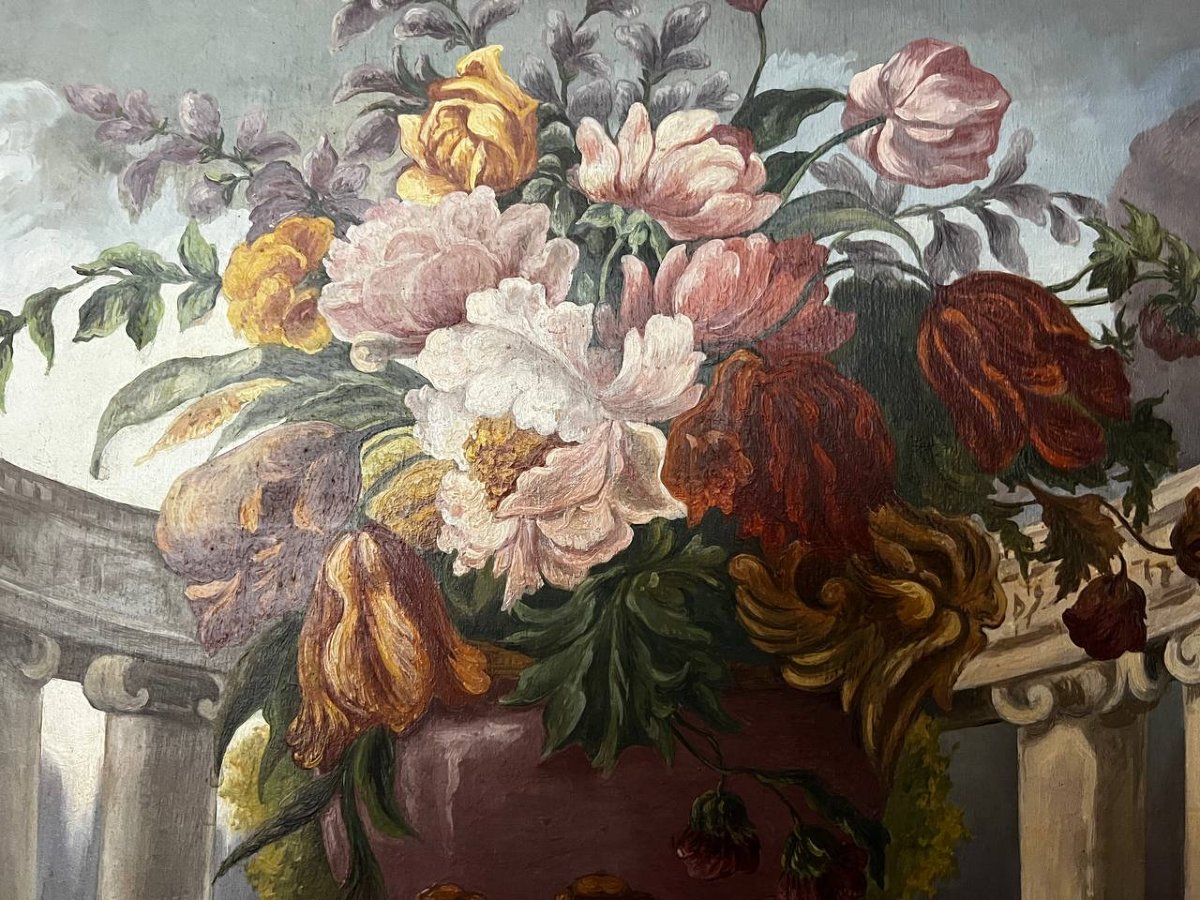 Peinture décorative aux fleurs, huile sur panneau, style néoclassique-photo-3