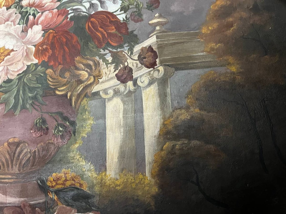 Peinture décorative aux fleurs, huile sur panneau, style néoclassique-photo-1