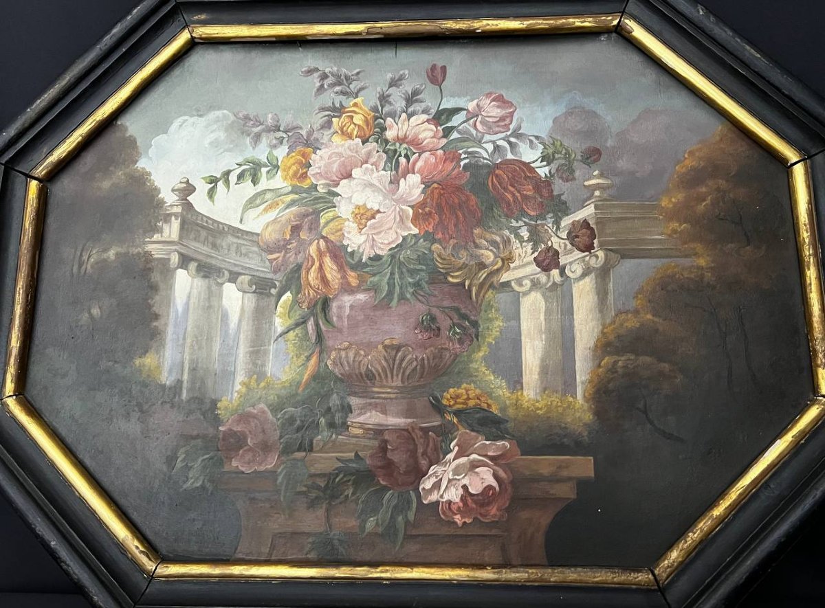 Peinture décorative aux fleurs, huile sur panneau, style néoclassique-photo-2
