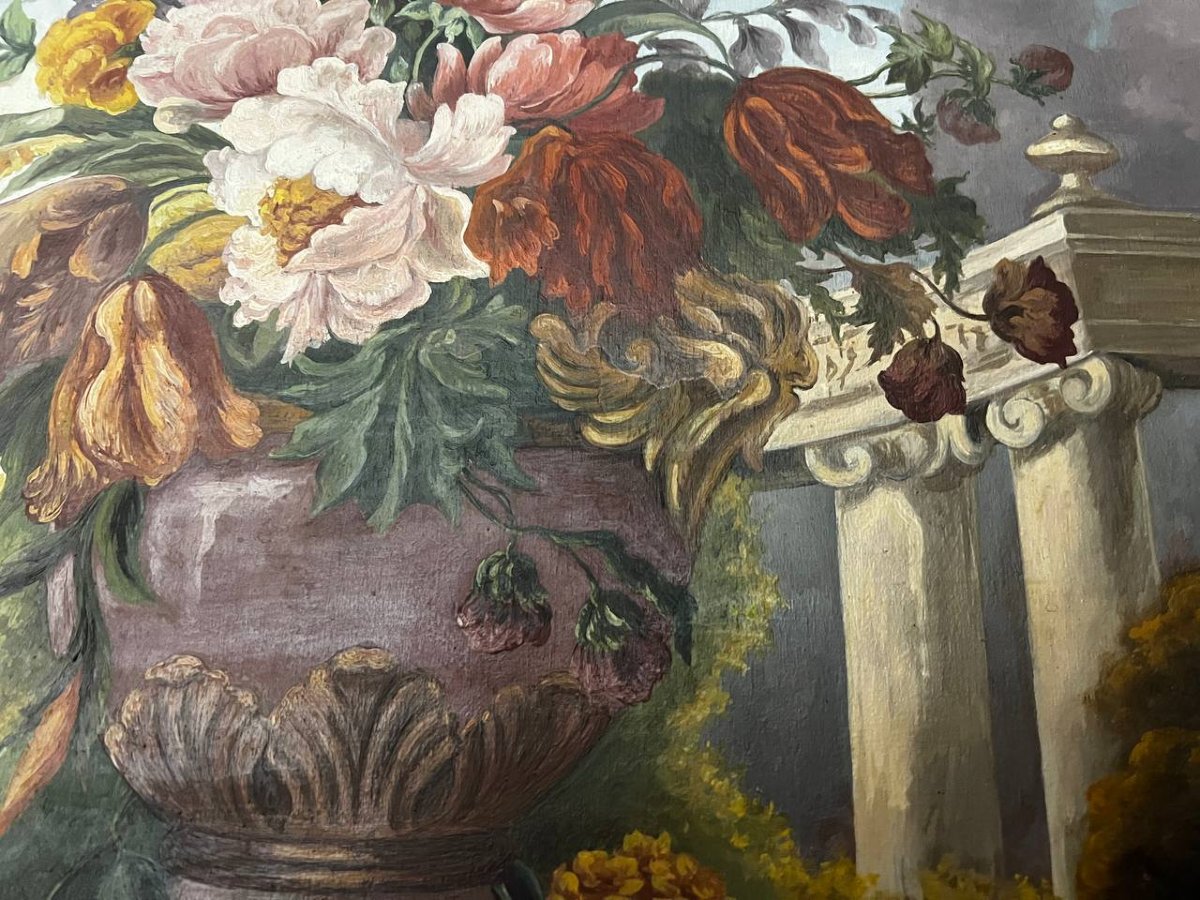 Peinture décorative aux fleurs, huile sur panneau, style néoclassique-photo-3