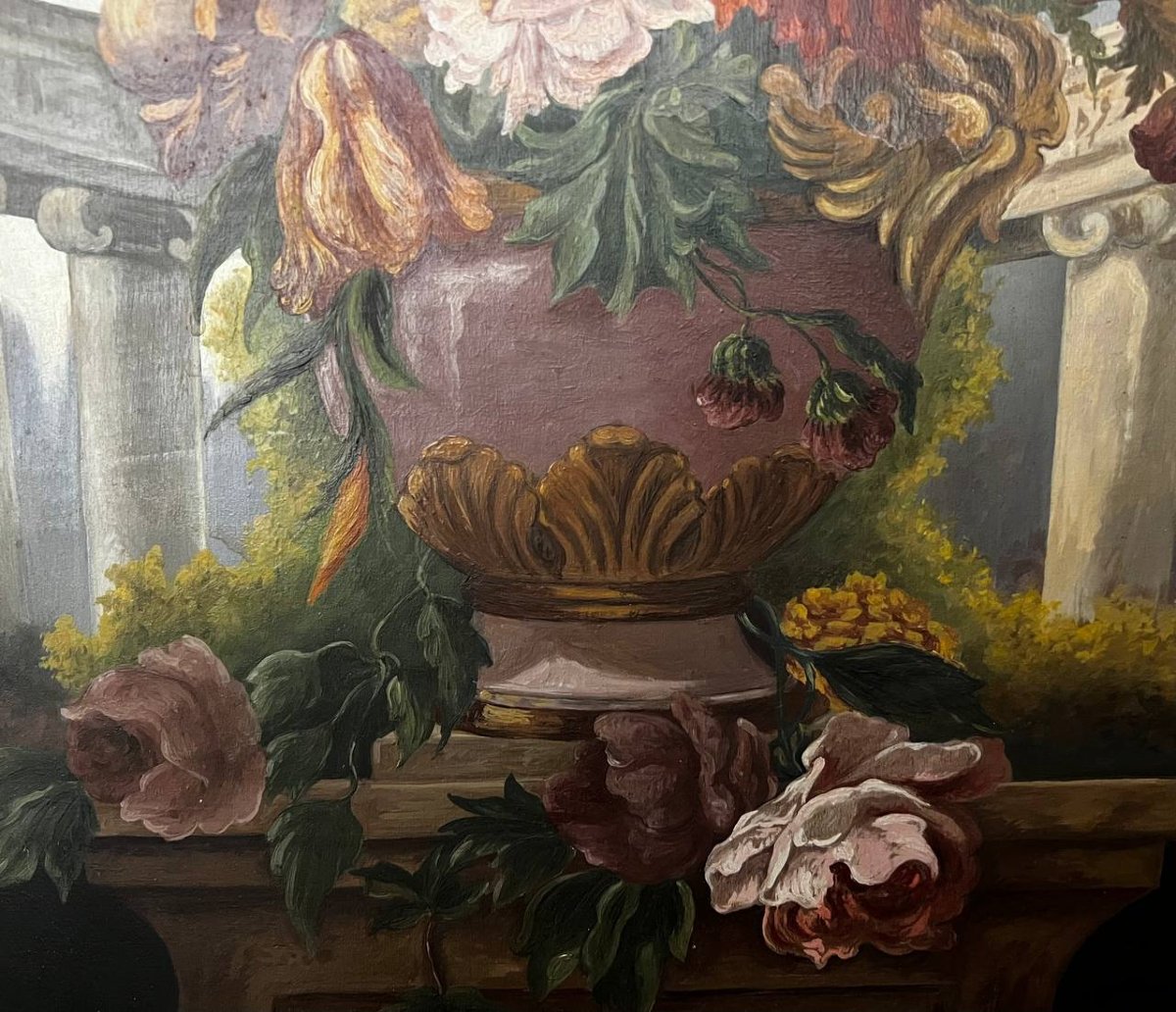Peinture décorative aux fleurs, huile sur panneau, style néoclassique-photo-4