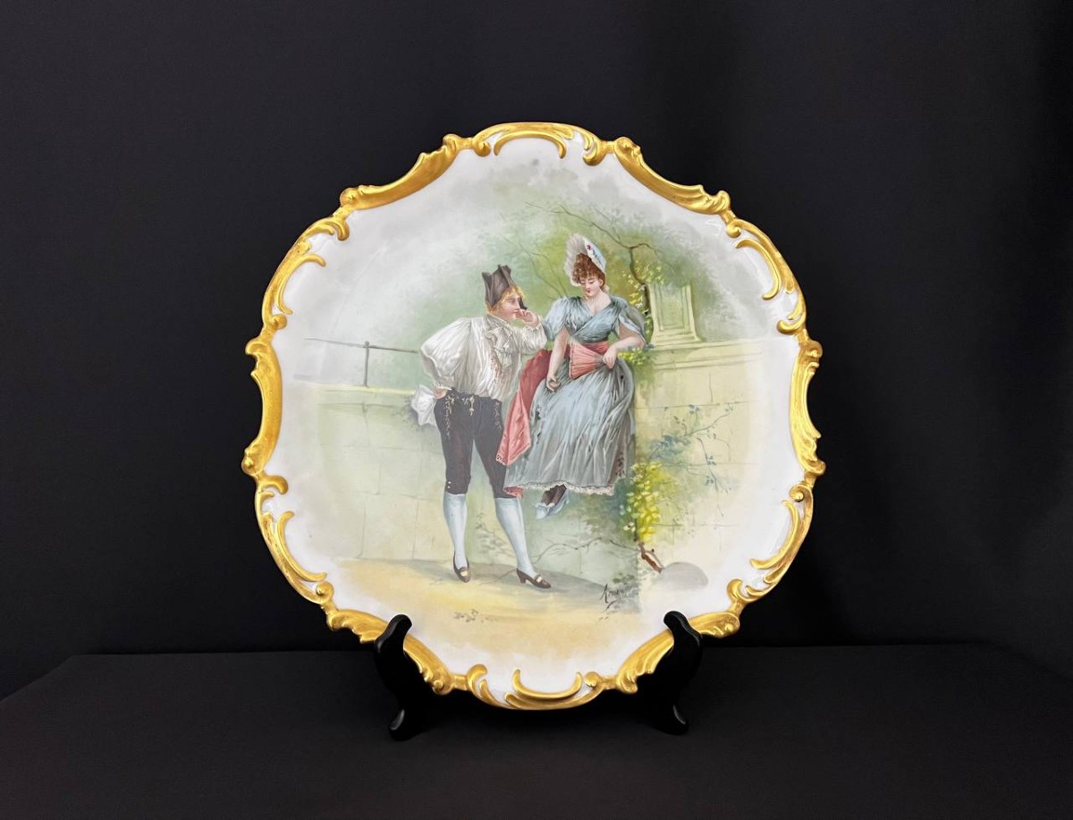 Grande assiette décorative en porcelaine française , fin XIXe – début XXe siècle     