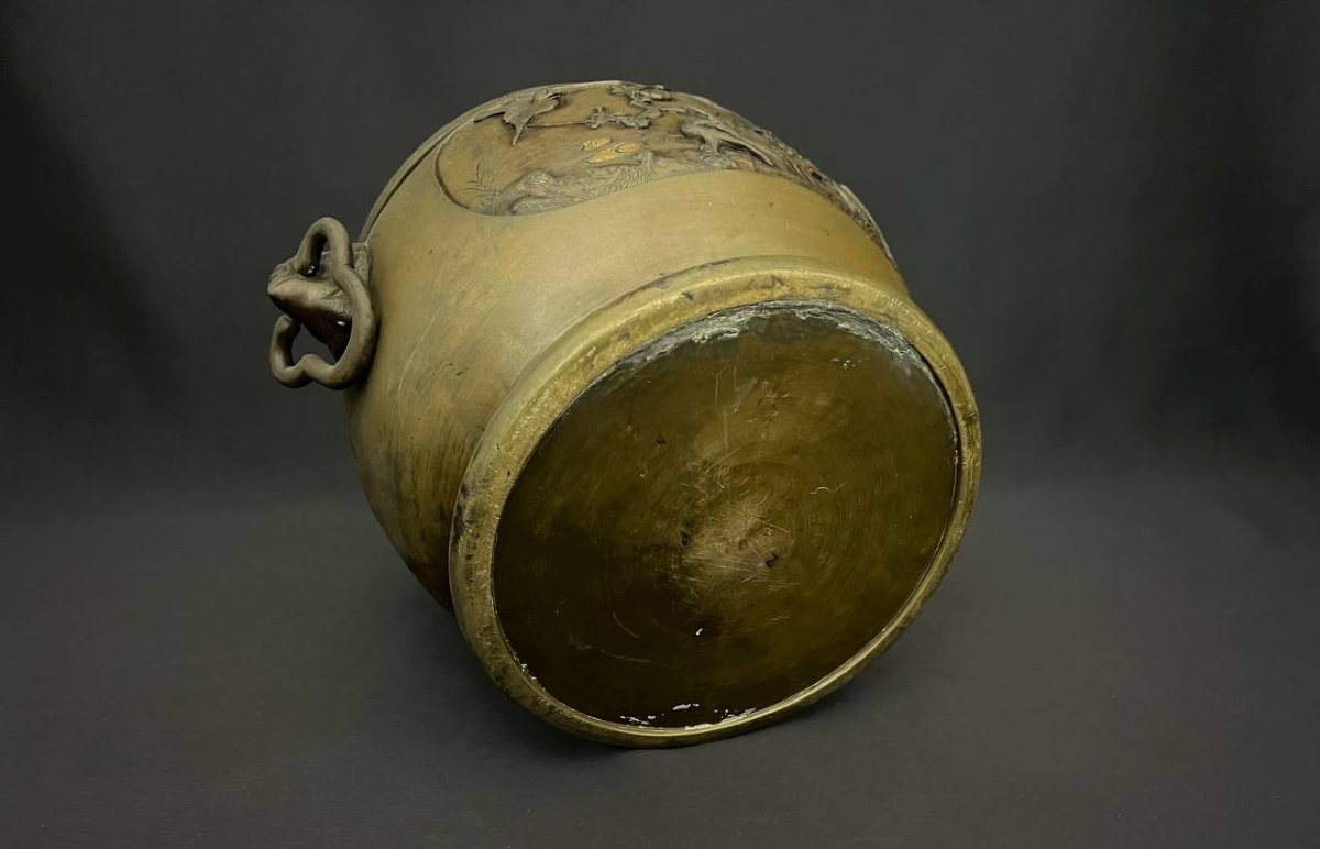 Grande jardinière japonisante en bronze à décor de phénix et oiseaux, fin XIXe siècle-photo-4