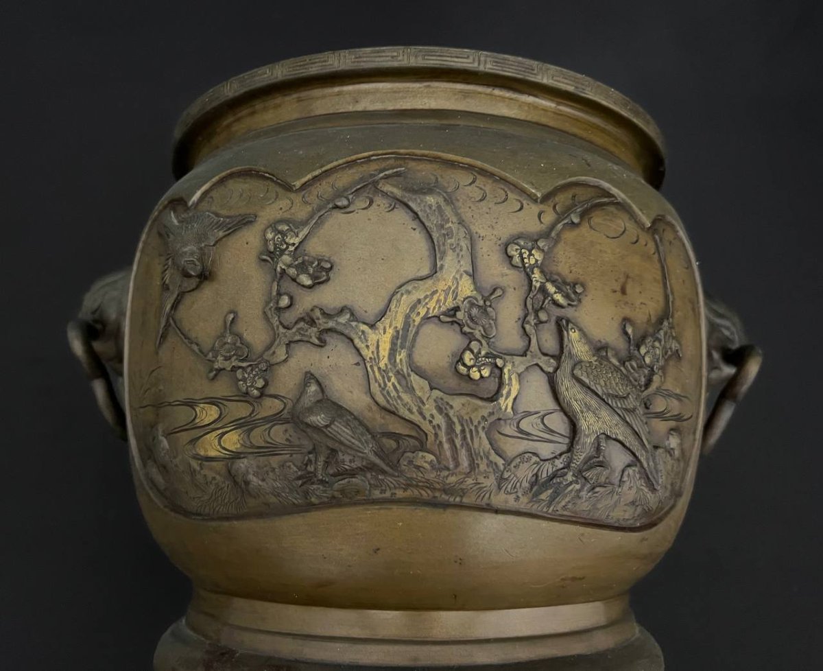 Grande jardinière japonisante en bronze à décor de phénix et oiseaux, fin XIXe siècle-photo-5