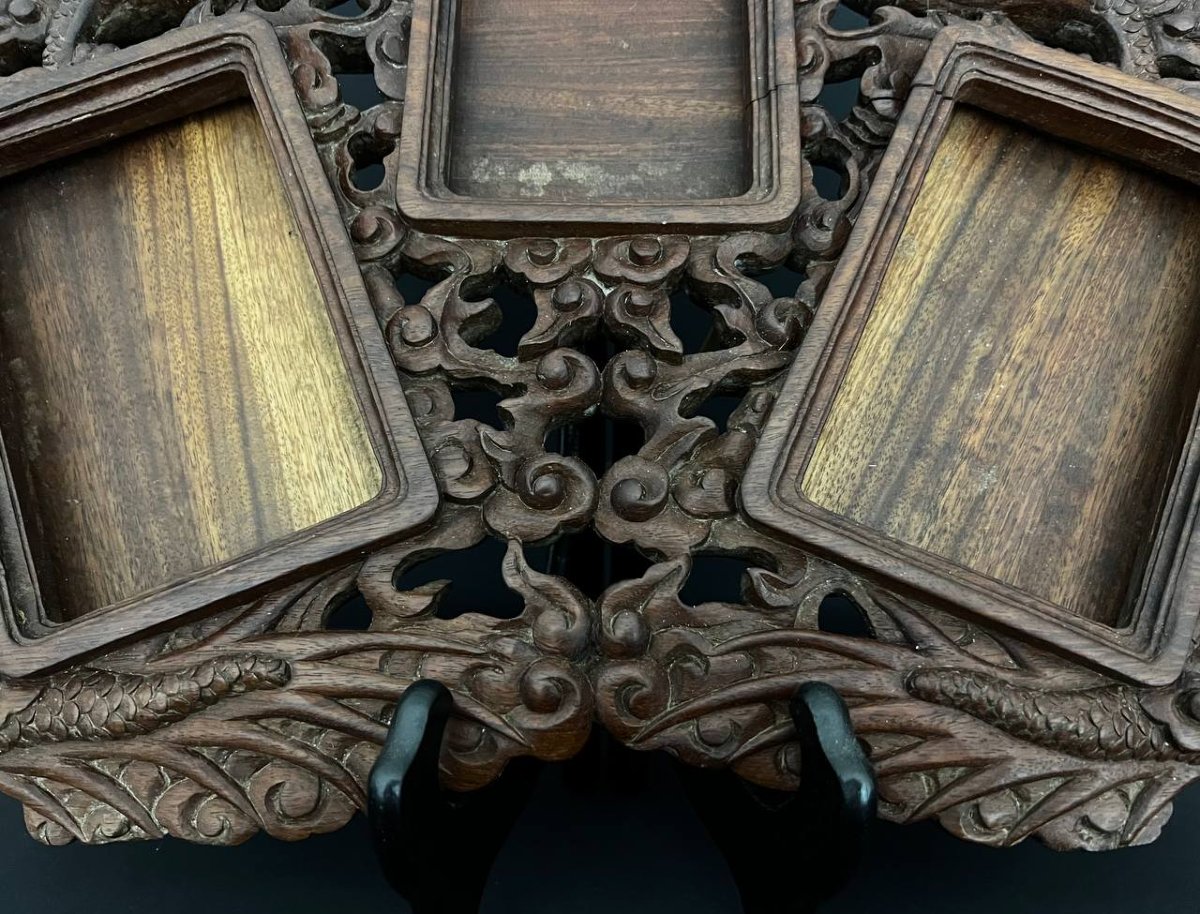 Grand cadre en bois sculpté aux dragons, style asiatique, fin XIXe – début XXe siècle-photo-4