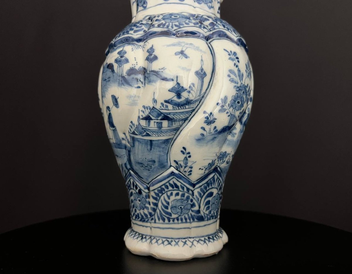 Covered Pot In Delft Earthenware, Chinese Blue-white Decoration, Attributed To The 18th Century-photo-4