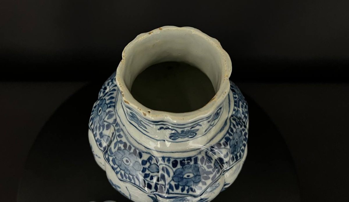 Covered Pot In Delft Earthenware, Chinese Blue-white Decoration, Attributed To The 18th Century-photo-5