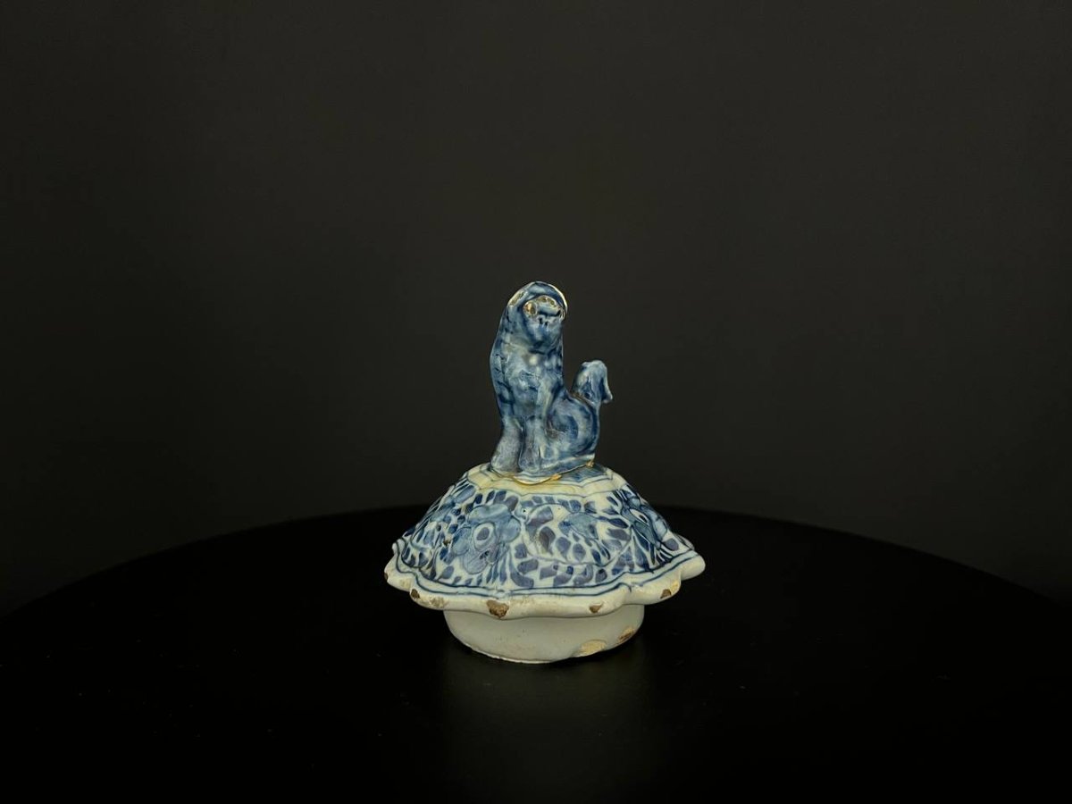 Covered Pot In Delft Earthenware, Chinese Blue-white Decoration, Attributed To The 18th Century-photo-6