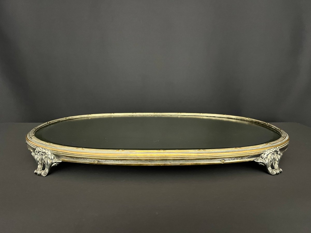 Louis XV Style Silver Plated Bronze Oval Mirror Tray, Early 20th Century-photo-4