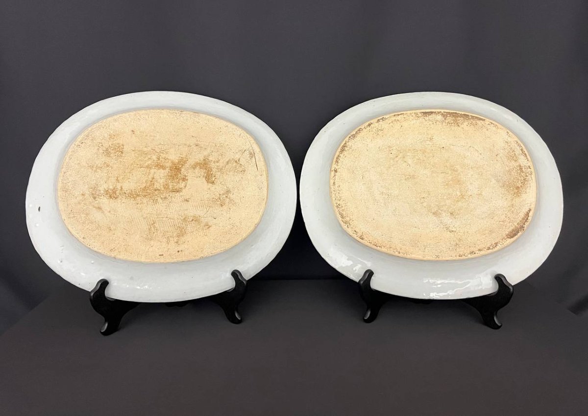 Large Pair Of Oval Chinese Porcelain Dishes With Blue And White Decoration-photo-7