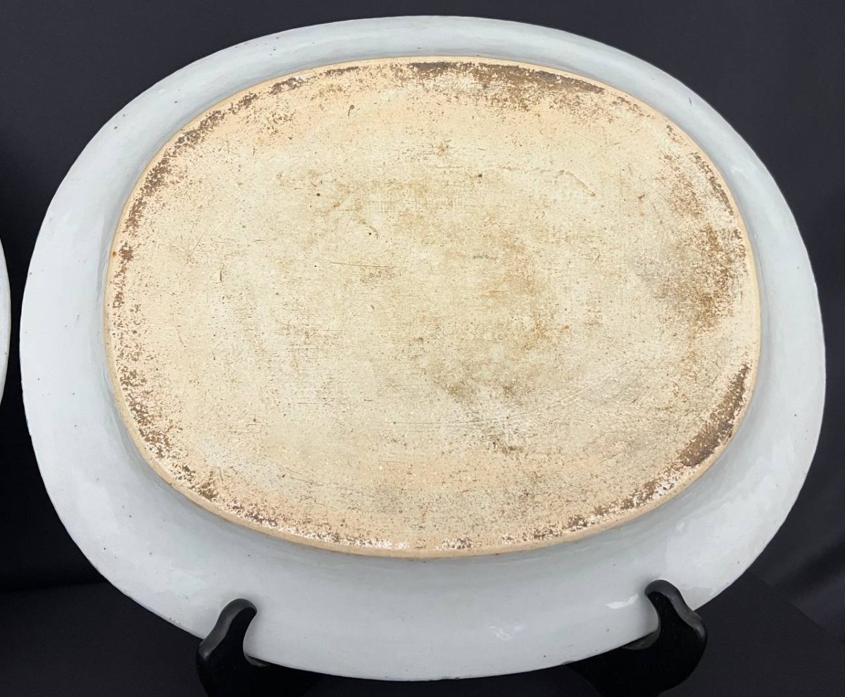 Large Pair Of Oval Chinese Porcelain Dishes With Blue And White Decoration-photo-8