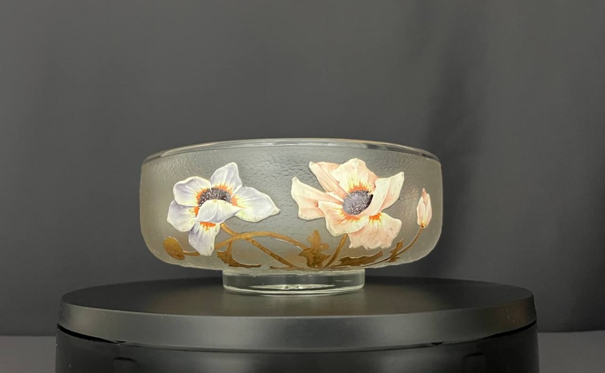 Coupe Art Nouveau en verre givré émaillé – Legras, Montjoye Saint-Denis