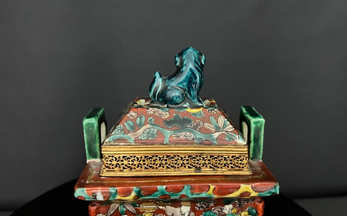 Asian Polychrome Ceramic Incense Burner-photo-3