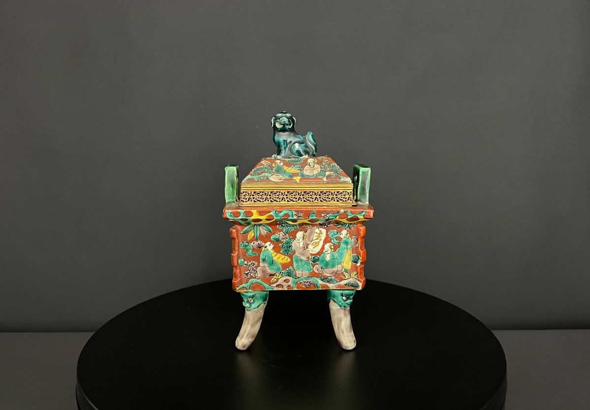 Asian Polychrome Ceramic Incense Burner