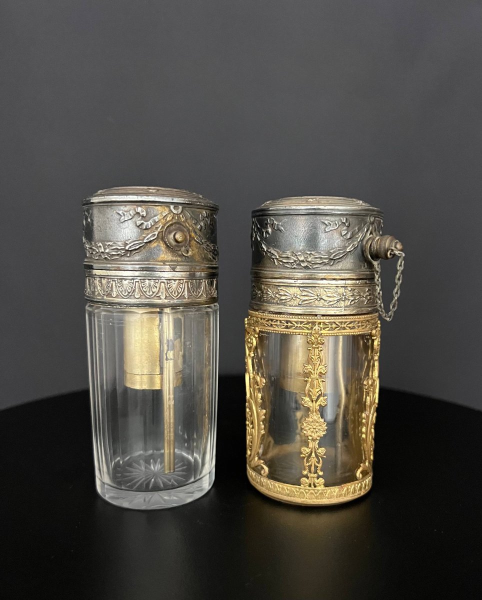 Pair Of Perfume Spray Bottles In Cut Crystal And Gilt Bronze, With Imperial Eagle Decoration-photo-3
