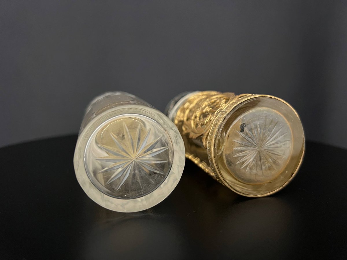 Pair Of Perfume Spray Bottles In Cut Crystal And Gilt Bronze, With Imperial Eagle Decoration-photo-2