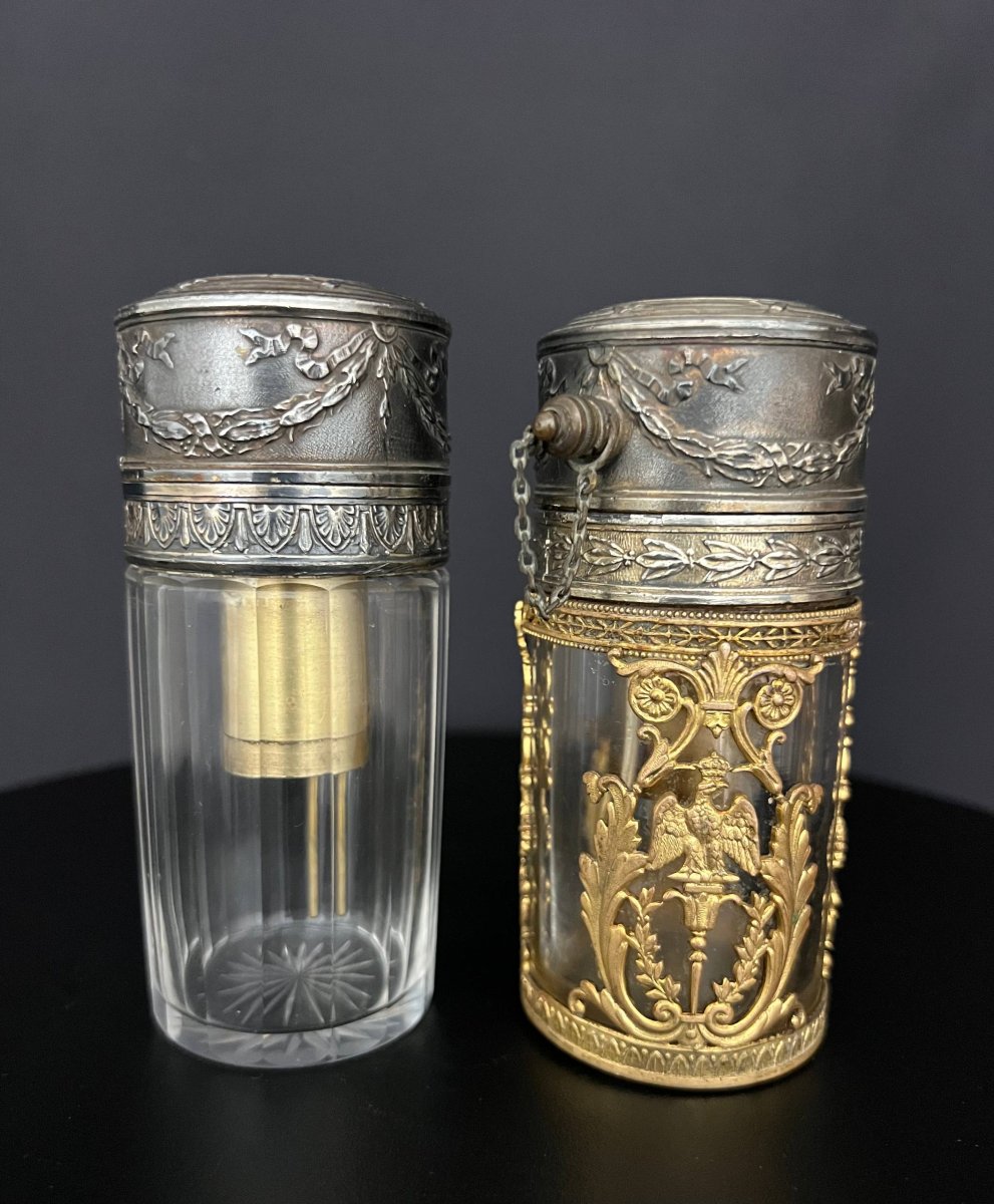 Pair Of Perfume Spray Bottles In Cut Crystal And Gilt Bronze, With Imperial Eagle Decoration-photo-4