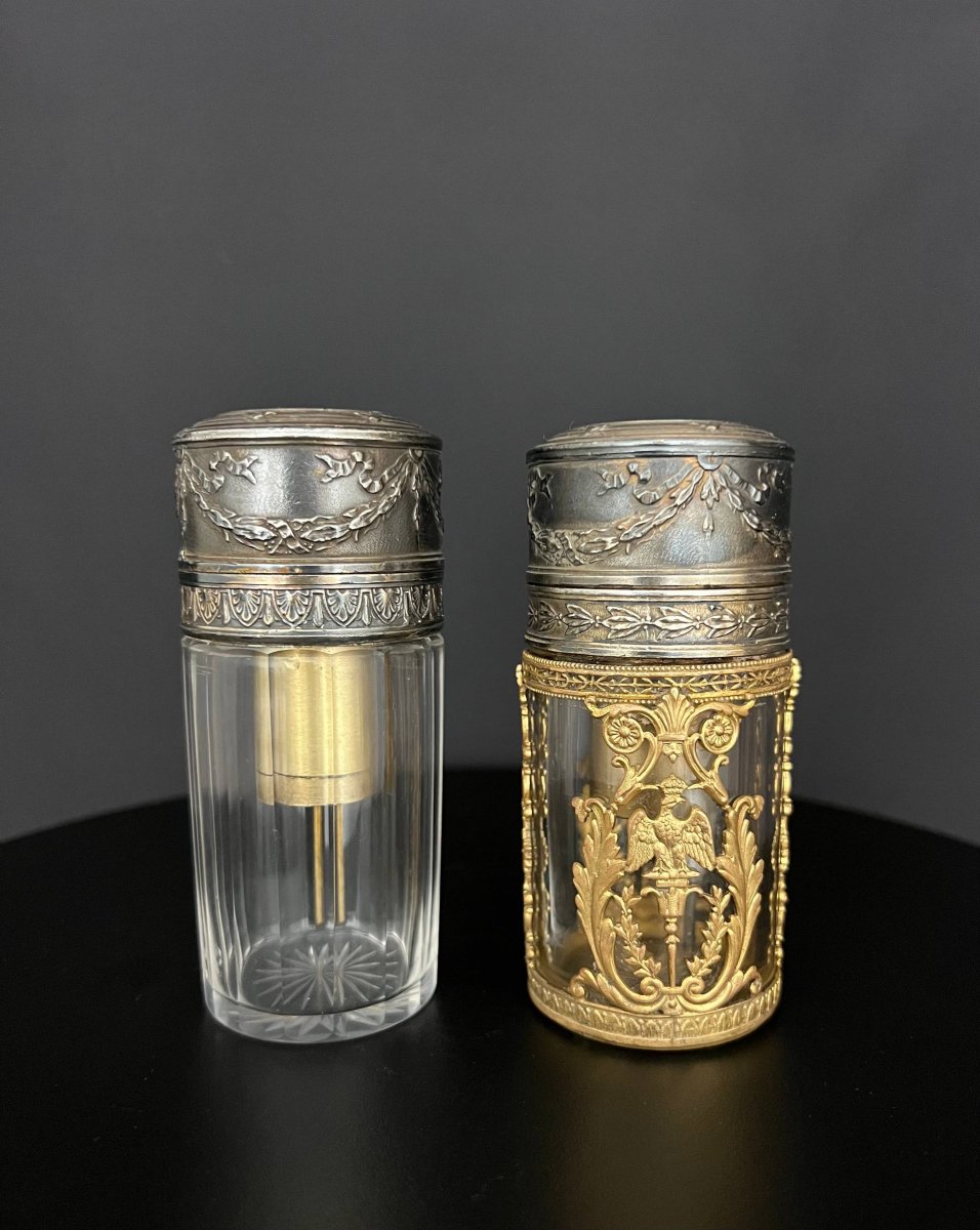 Pair Of Perfume Spray Bottles In Cut Crystal And Gilt Bronze, With Imperial Eagle Decoration-photo-5