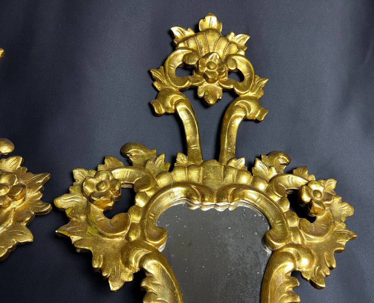 Paire de miroirs en bois sculpté et doré, style baroque italien, XIXe siècle-photo-4