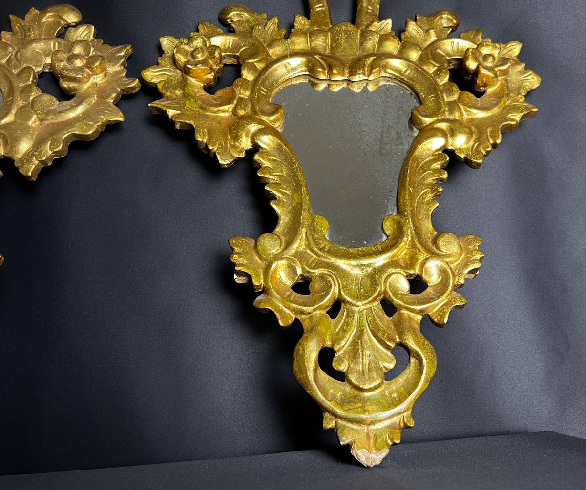 Paire de miroirs en bois sculpté et doré, style baroque italien, XIXe siècle-photo-2