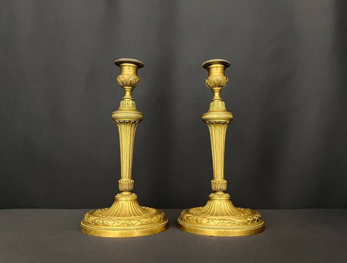 Pair Of Ormolu Candlesticks In The Louis XVI Style-photo-2