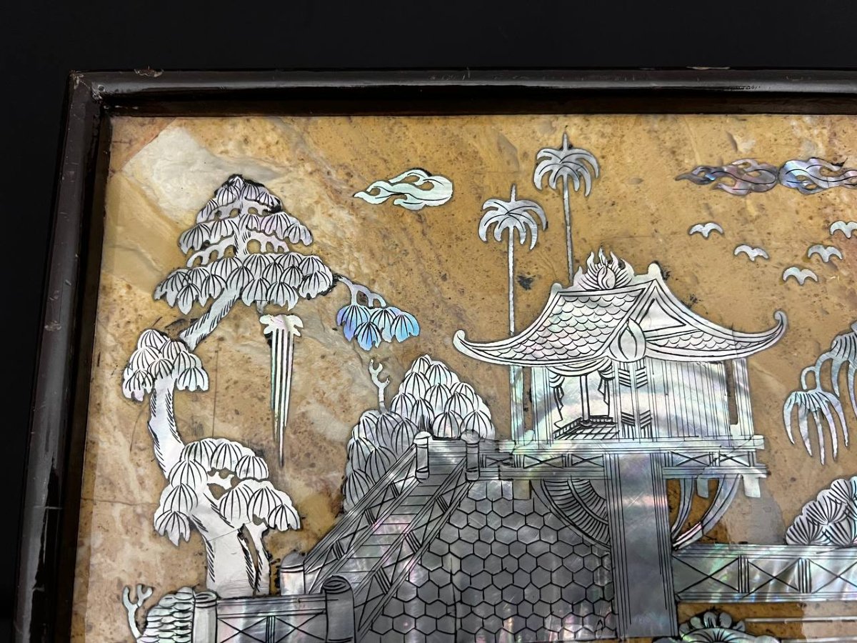 Marbled Stone Top Inlaid With Mother-of-pearl-photo-2