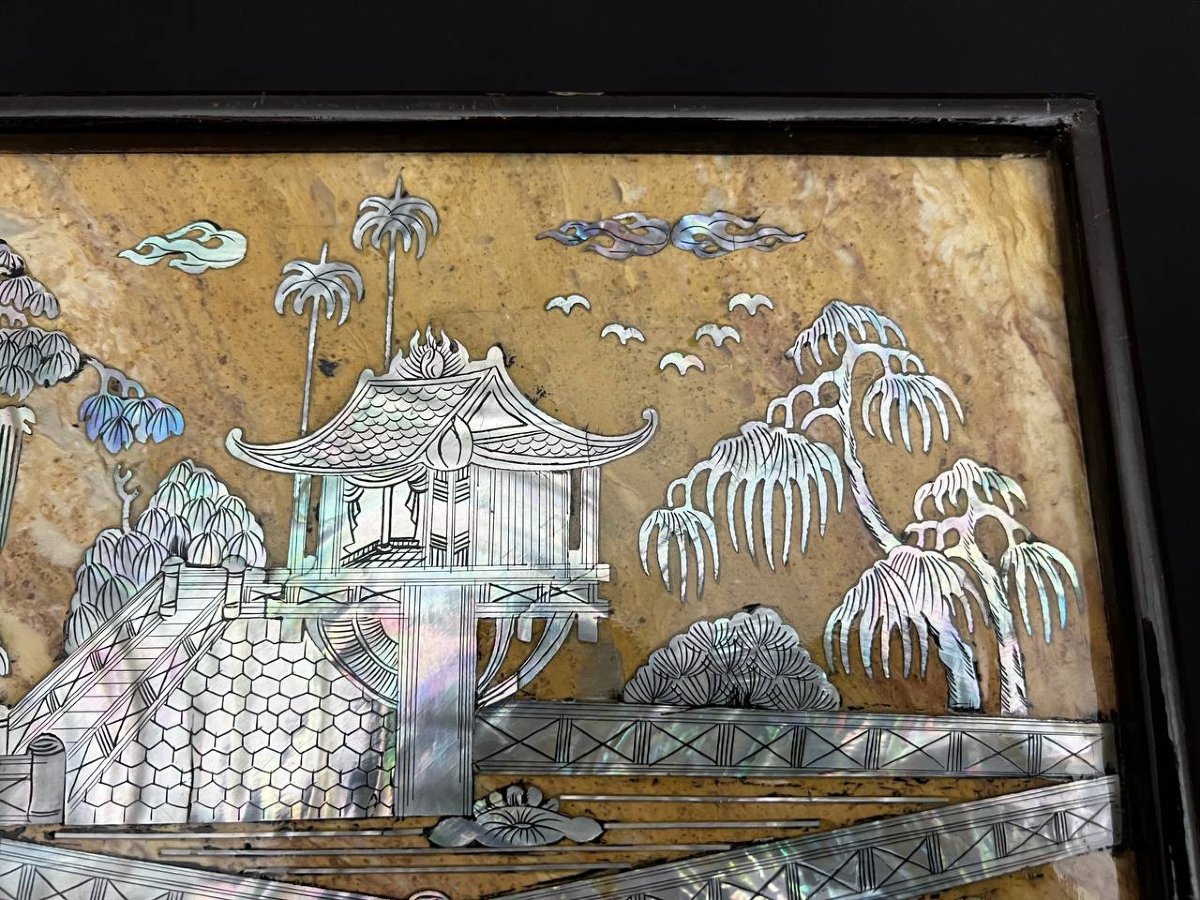 Marbled Stone Top Inlaid With Mother-of-pearl-photo-3