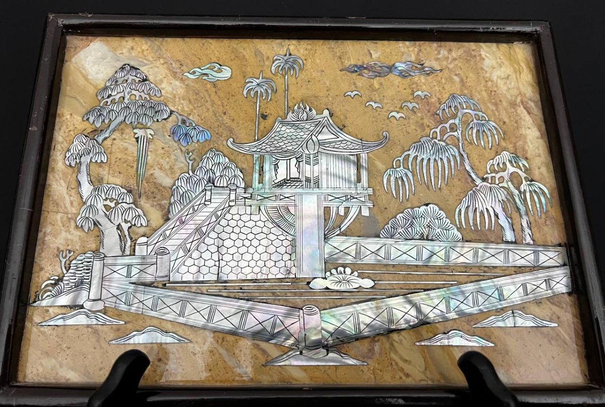 Marbled Stone Top Inlaid With Mother-of-pearl-photo-4