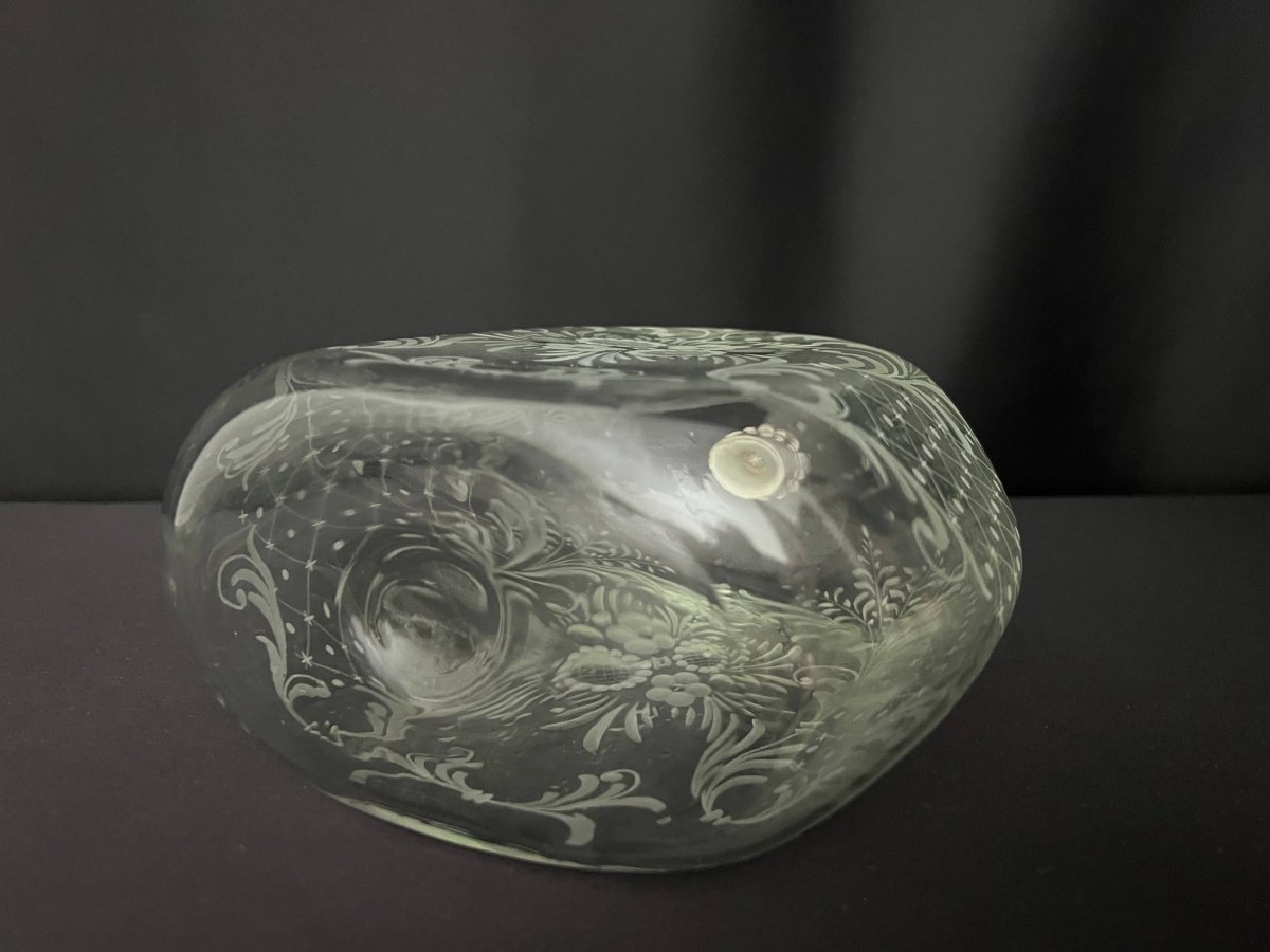 Italian Decanter In Engraved Crystal And Silver-photo-1