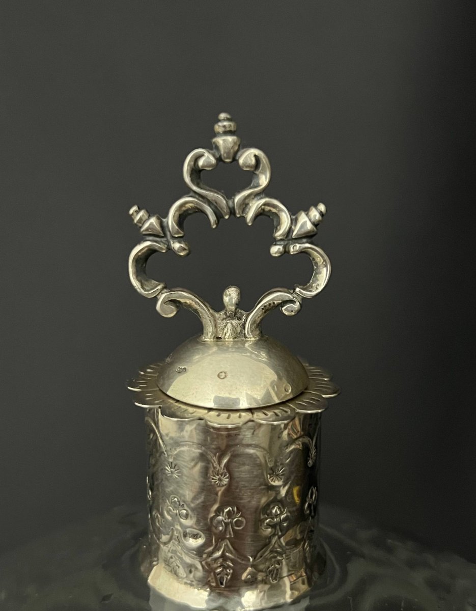 Italian Decanter In Engraved Crystal And Silver-photo-3