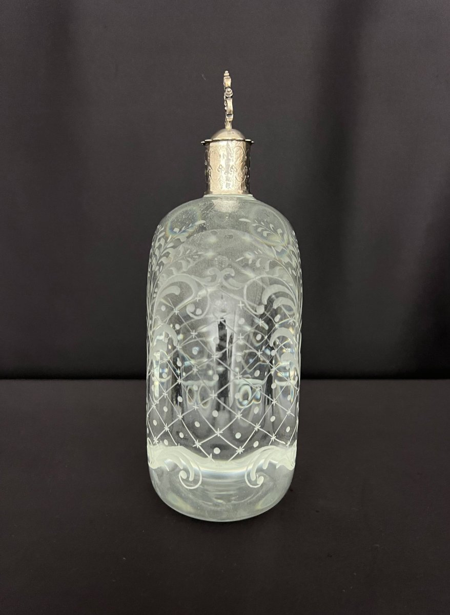 Italian Decanter In Engraved Crystal And Silver-photo-6