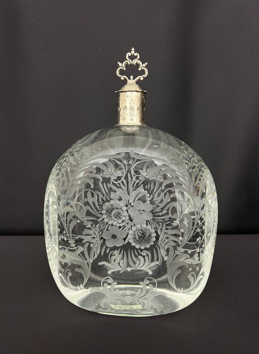 Italian Decanter In Engraved Crystal And Silver-photo-7
