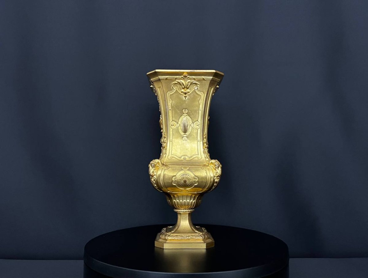 Gilt Bronze Vase Signed F. Barbedienne, Louis XV Style, 19th Century-photo-3