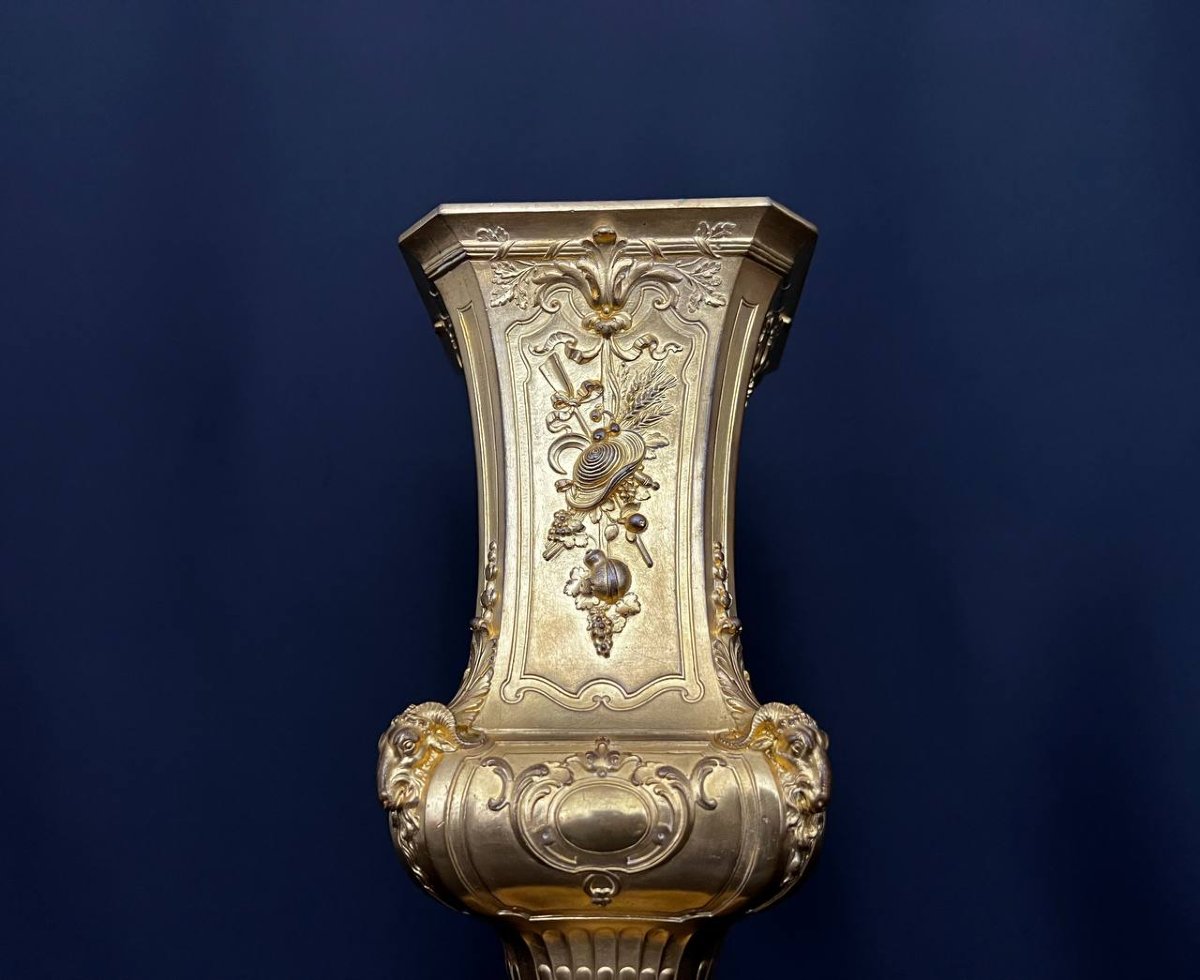 Gilt Bronze Vase Signed F. Barbedienne, Louis XV Style, 19th Century-photo-4
