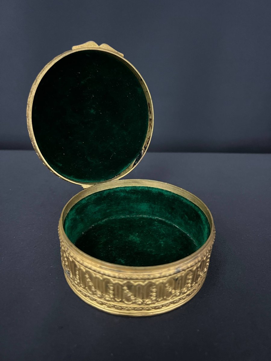 Boîte à bijoux en bronze doré, miniature signée, style Louis XVI-photo-2